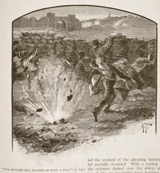 'Våre hengivne menn jobbet med en vilje', illustrasjon fra 'Battles of the Nineteenth Century' av Archibald Forbes, GA Henty og major Arthur Griffiths